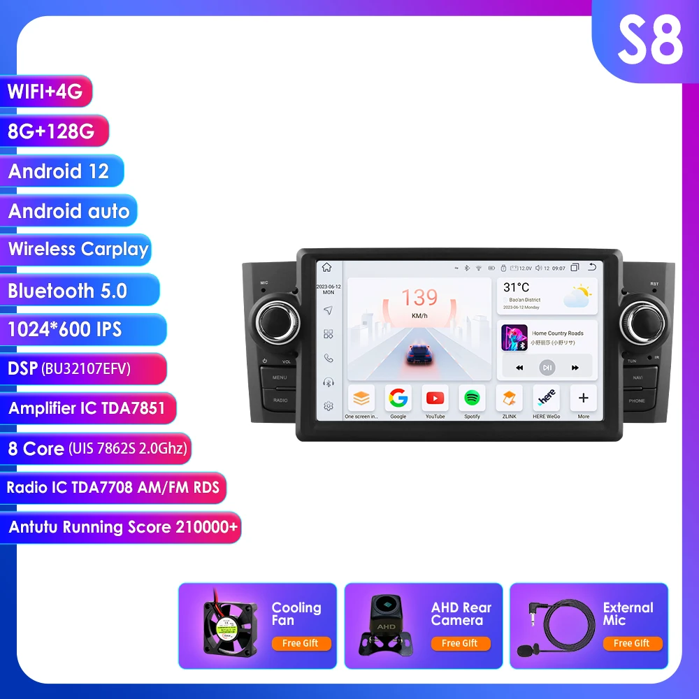 Hizpo 7 Inch 2 Din Android 14 Auto Multimedia Speler voor Fiat Grande Punto Linea GPS Carplay 4G WIFI intelligente Scherm Autoradio