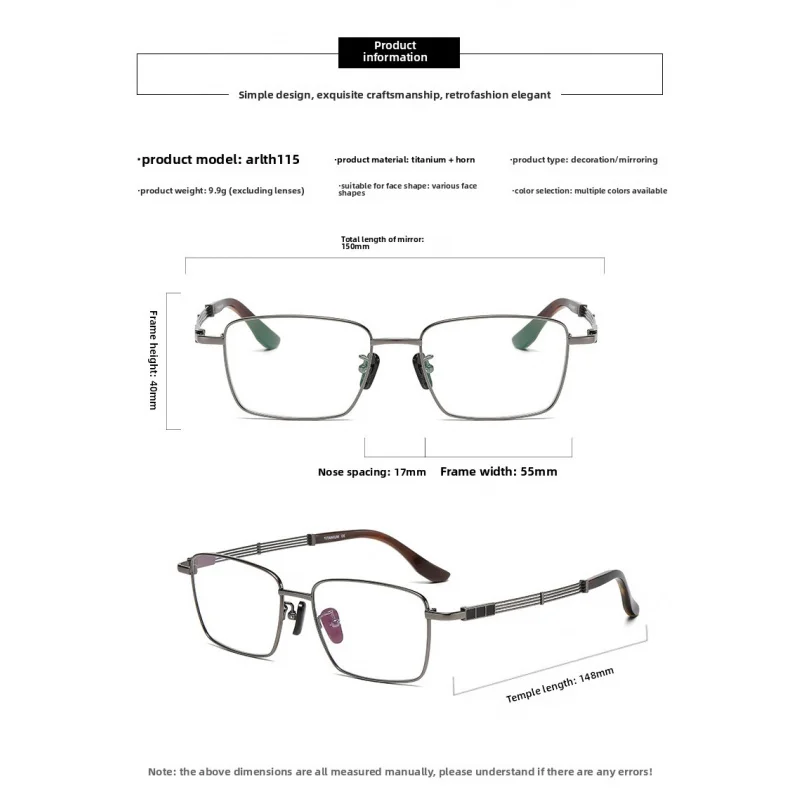VAMAX High-end Handcrafted Titanium Frame Natural Horn Eyeglasses Full Rim Business Style