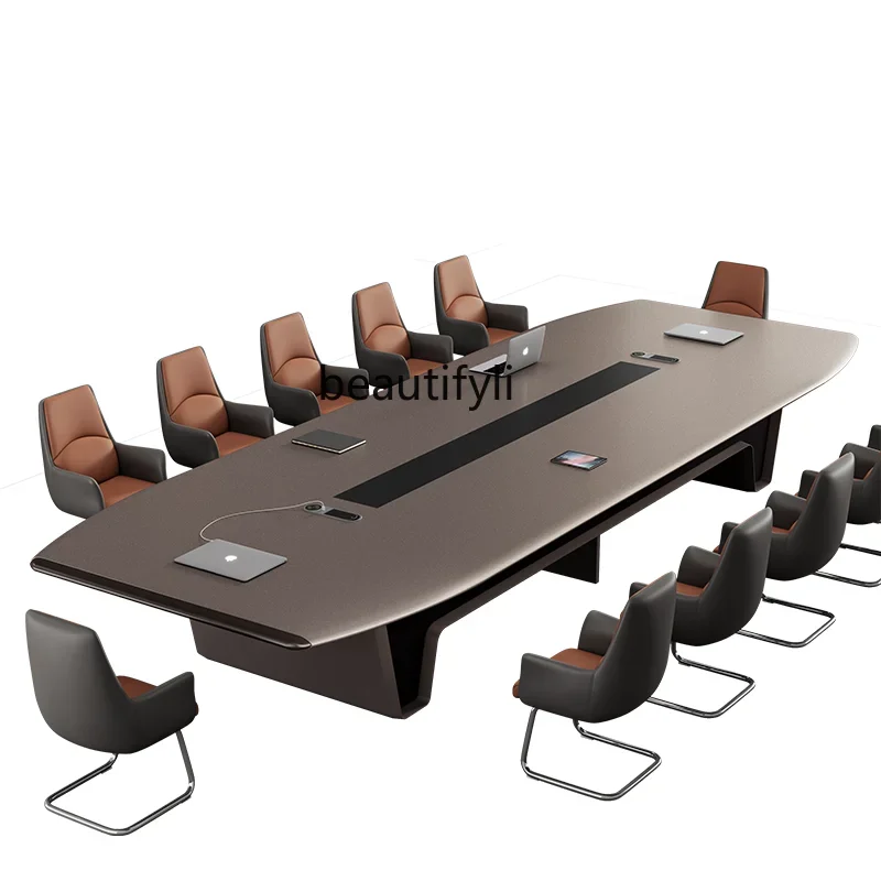 

High-end conference long table simple modern light luxury negotiation reception table office table and chair combination