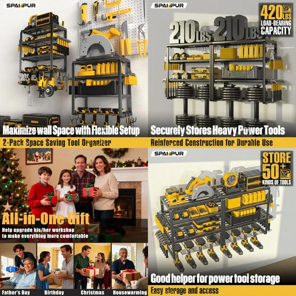 

Настенный органайзер для электроинструментов повышенной прочности, грузоподъемность 190 кг, держатель для 8 дрелей — решение для хранения в гаражах и мастерских, идеально подходит