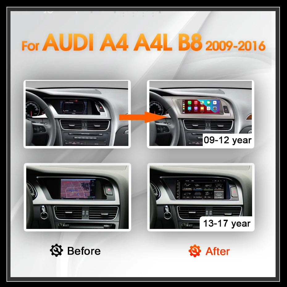 2 DIN راديو السيارة 8.8 "أندرويد 14 CarPlay لأودي A4 B8 A4L 2009-2016 ستيريو أندرويد أوتو واي فاي 4G بلوتوث مشغل وسائط متعددة