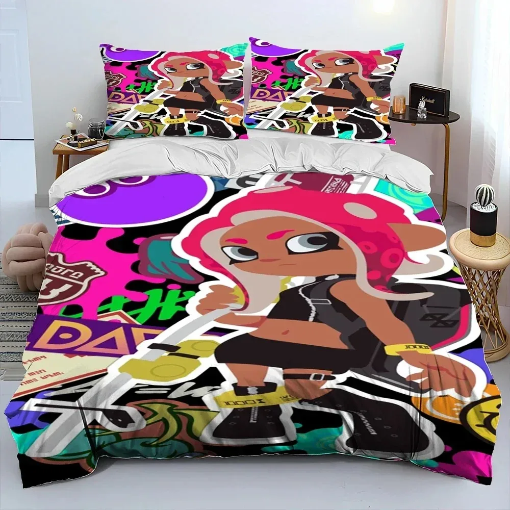 S-Splatoon Game Gamer Cartoon Bedding Set For Bedroom Soft Modern Bedspreads Comefortable Duvet Cover Quilt Cover And Pillowcase