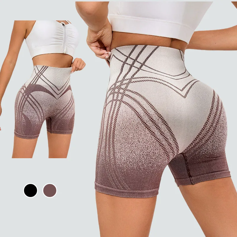 Nouveau pantalon de Yoga de Style européen et américain, pantalon de trois pouces dégradé, short de sport, Fitness, fesses pêche, taille haute, serré