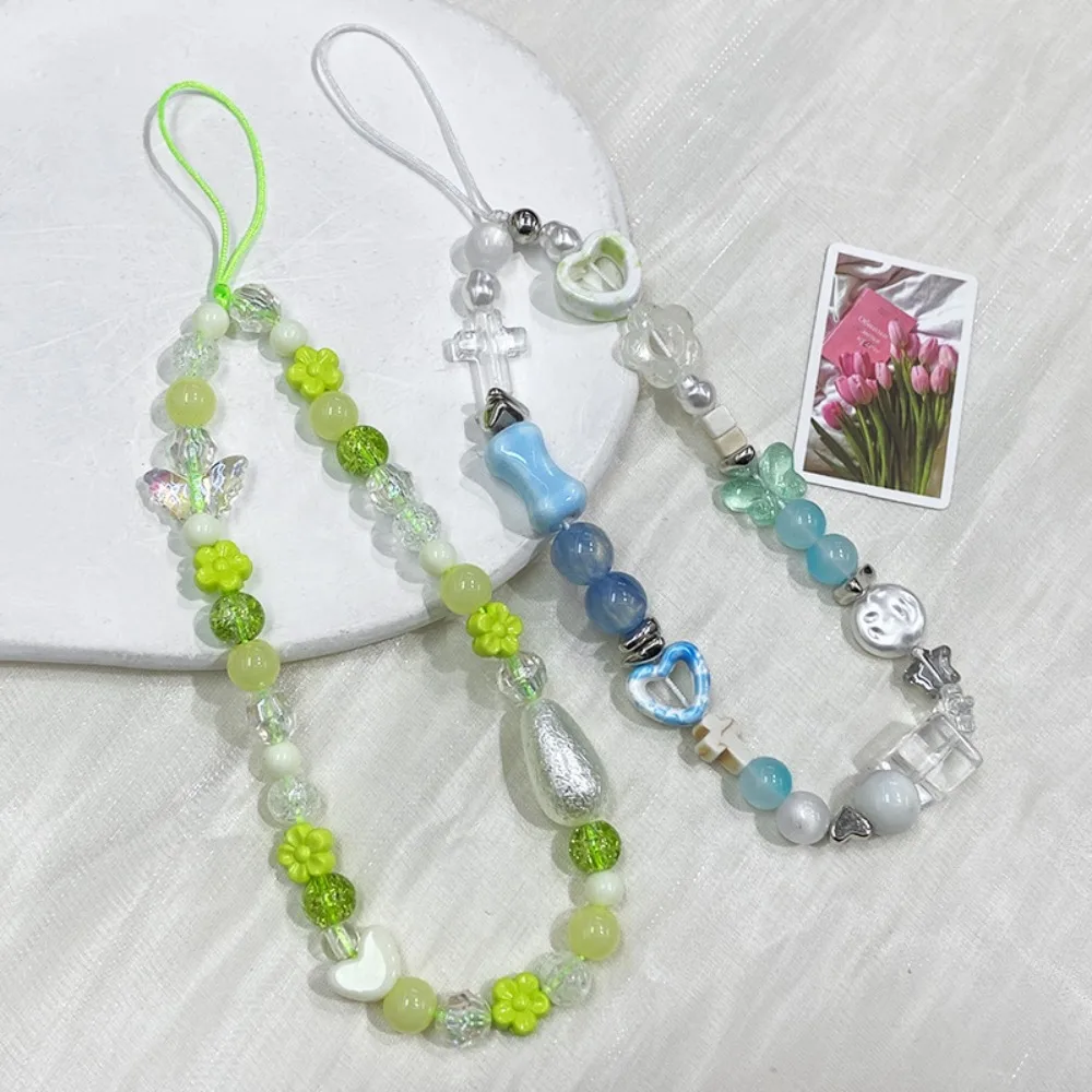 Telephone Jewelry Y2K Beaded Phone Chain Star Crystal Mobile Phone Pendant Flower Anti-Lost Mobile Phone Strap Women Girls