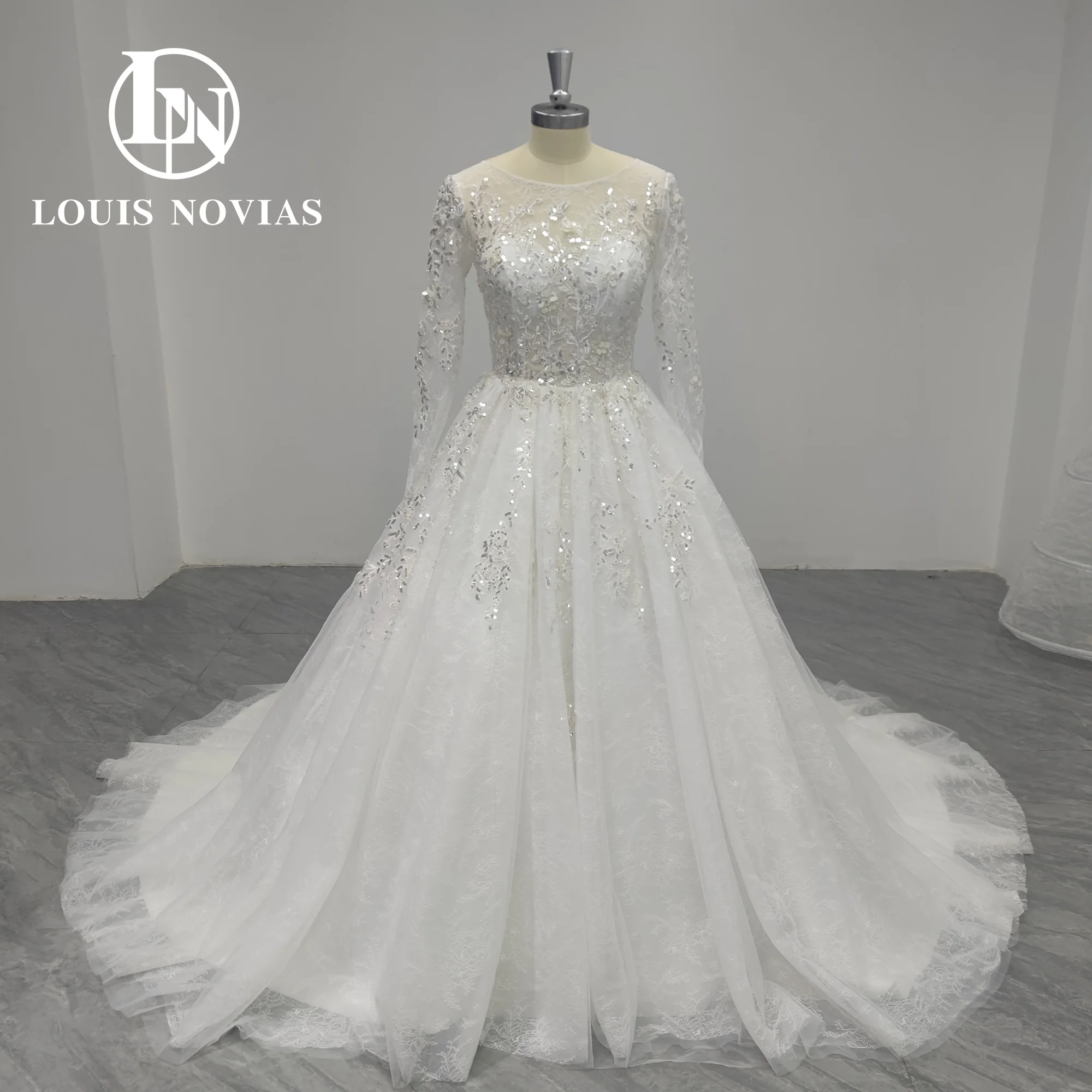 LOUIS NOVIAS-vestido De Novia De manga larga con lentejuelas bordadas para mujer, traje De boda De corte en A, 2023