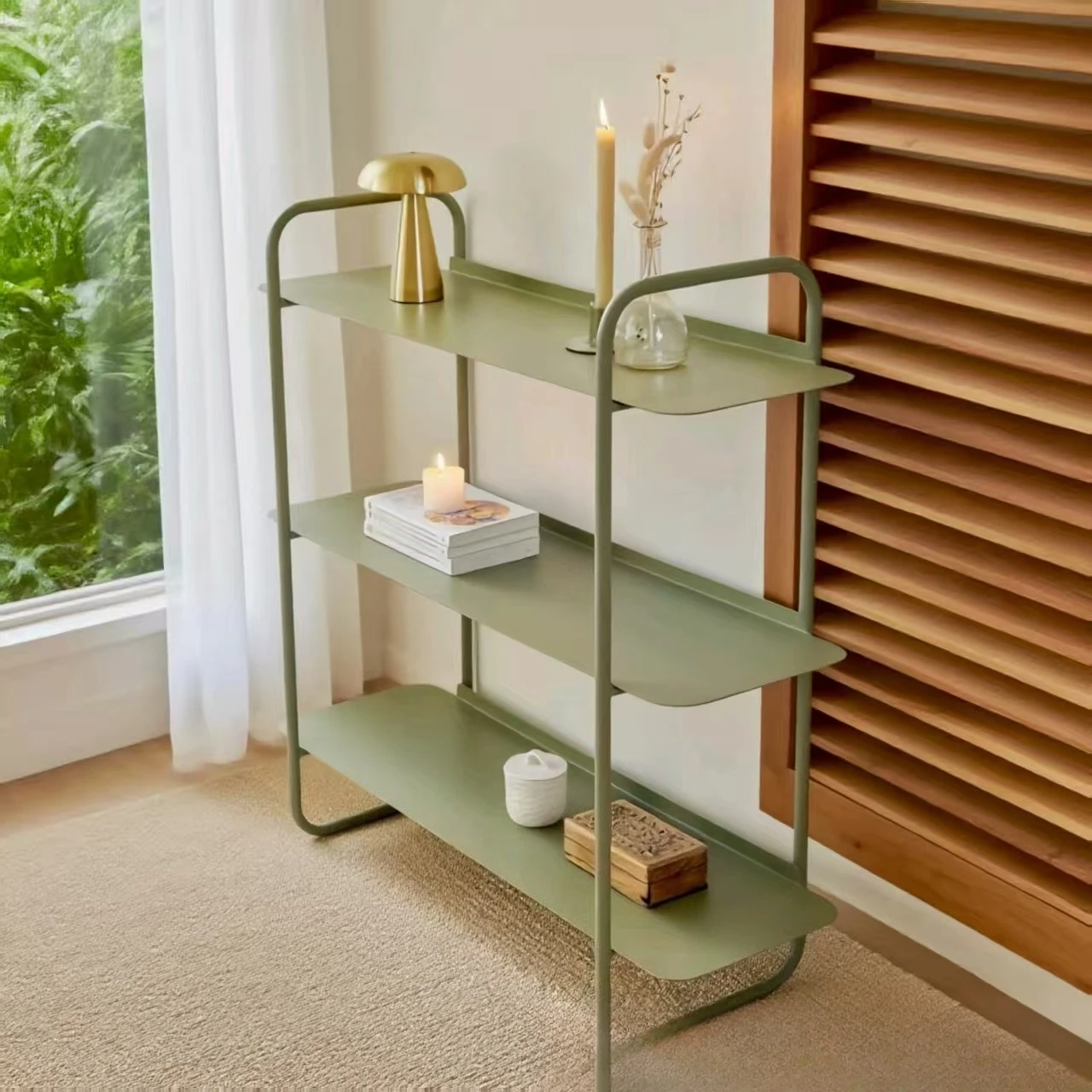 Simple new wrought iron bedroom bookshelf floor-to-ceiling storage rack multi-layer jewelry ornament shelf export cross-border