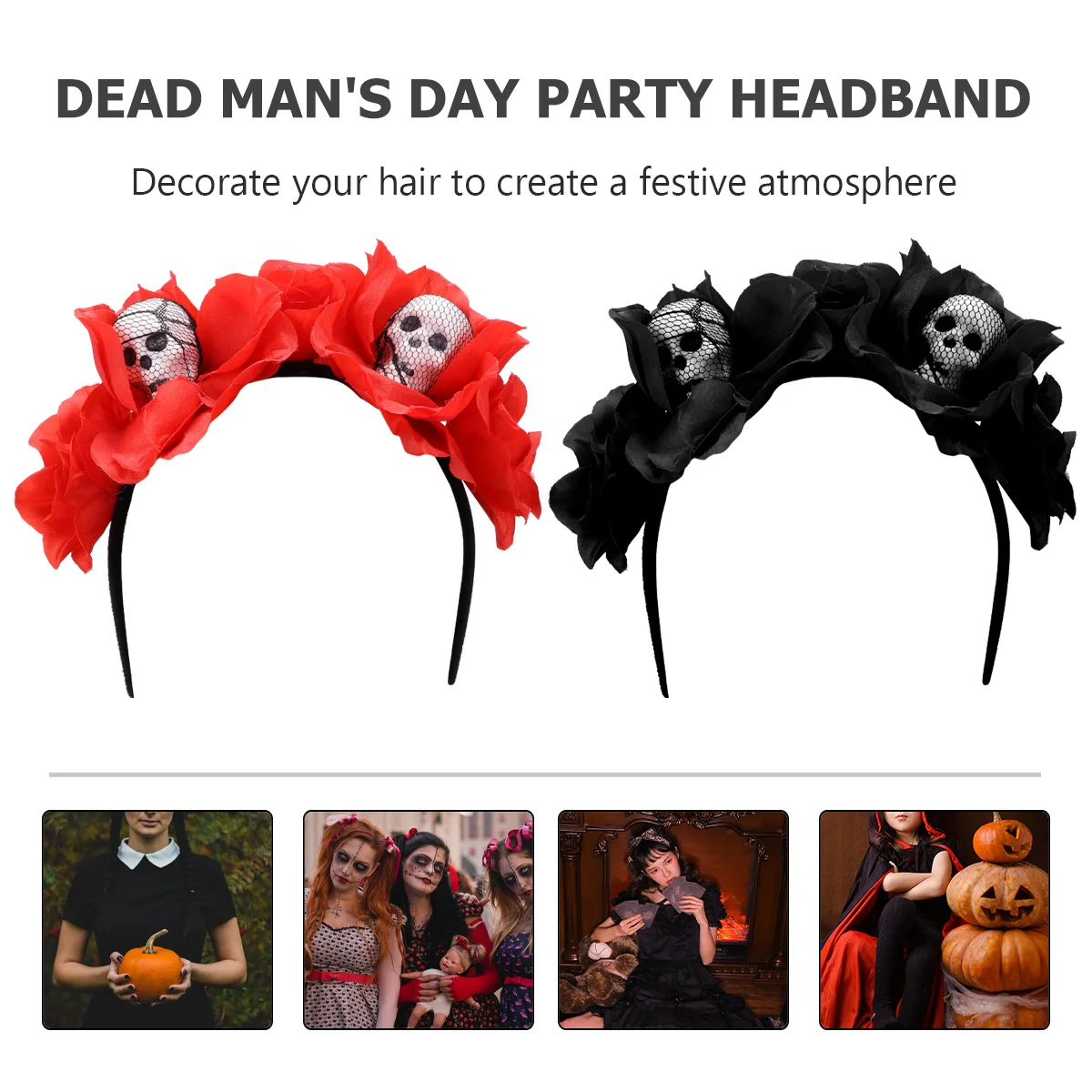 

2 шт., повязка на голову с черепом на Хэллоуин, обруч для волос с цветком, нежный, удобный, для Хэллоуина, вечеринки, косплея, фестиваля, сценического выступления