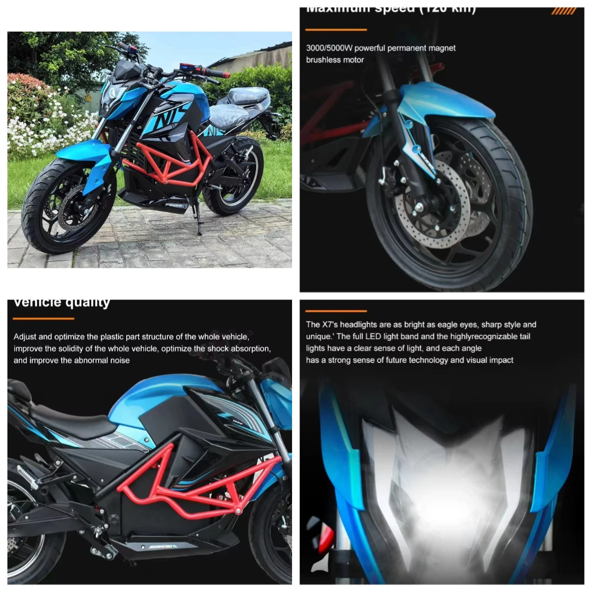 

Krono Wild XF High-Performance Racing Hub Motorbike 7000W 72V Lithium Battery 140km/h Max Speed Electric Racing Motorcycle