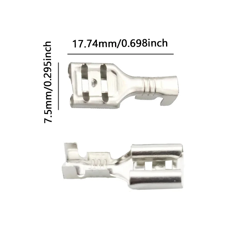 100 قطعة 6.3 مللي متر 6.3 موصل تجعيد طرفي أنثى بأسمائها الحقيقية ، فضي ،