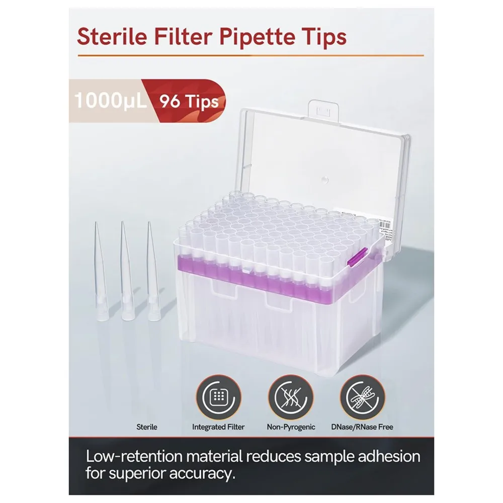 HOT!A72T 1000Ul Sterile Filtered Pipette Tips, Universal Rack Mount, 96 Tips/Rack - Lab Supplies For Accurate Liquid Handling