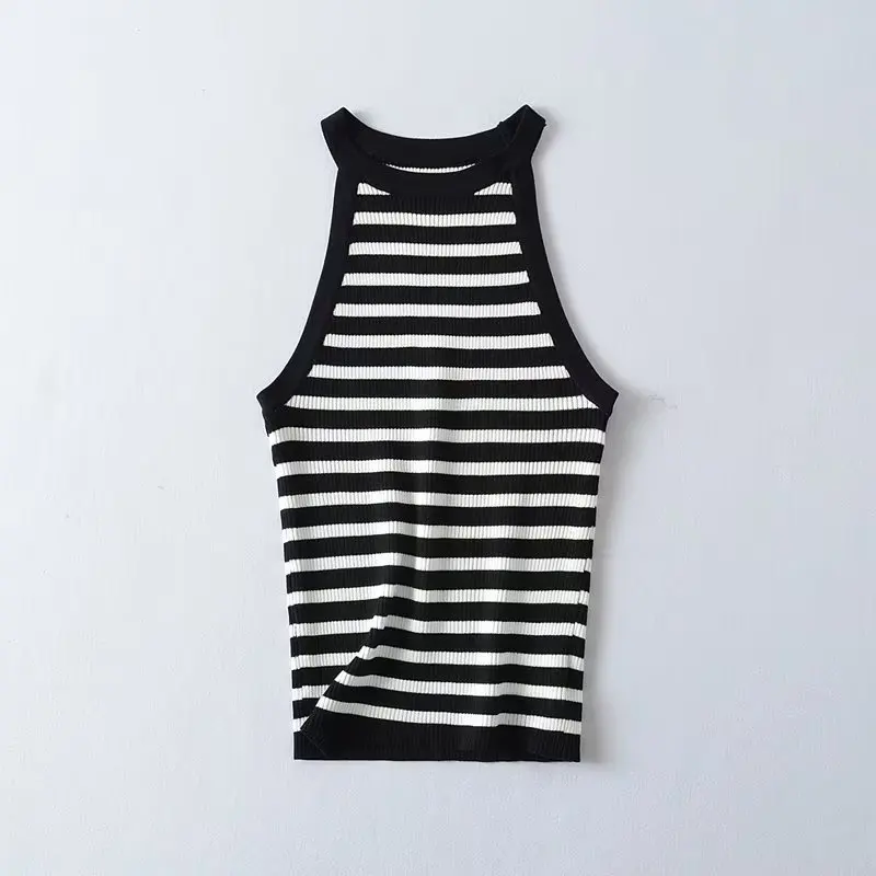 Summer New Style Vest, Chic Striped Sleeveless T-shirt Halter Top For Women, Simple Sexy Sports Vest, Women's Base Layer