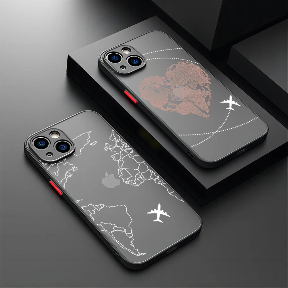 Planes World Map Travel Case For iPhone 15 14 Pro Max 13 11 12 Pro Mini XR X XS Max 7 8 14 Plus SE20 Shockproof Hard Matte Cover