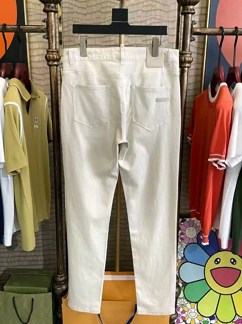 

Spring Summer Men's High-Definition Combed Cotton High-Elastic Breathable Slim Jeans Trendy Versatile High-End Personality