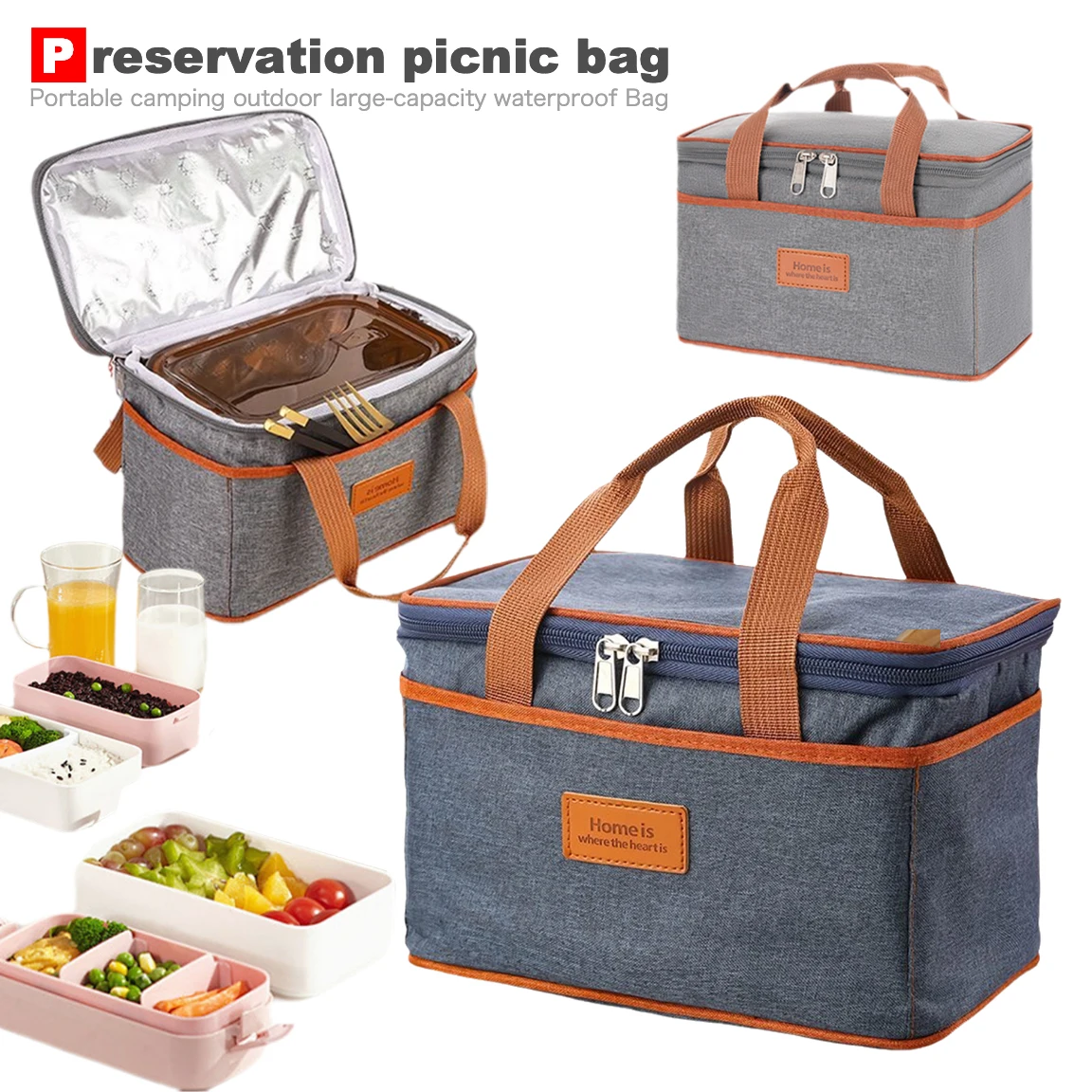 

Thickened Large Capacity Aluminum Foil Lunch Heat-insulating Bento Bags Portable Waterproof Cooler Storage Bag Crossbody Handbag