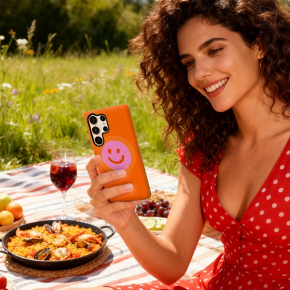 ГОРЯЧИЙ Ретро розовый чехол для телефона с улыбкой на лице для Samsung Galaxy S20 FE S22 S24 S25 Plus Ultra 4G 5G Роскошная двухслойная задняя крышка Funda