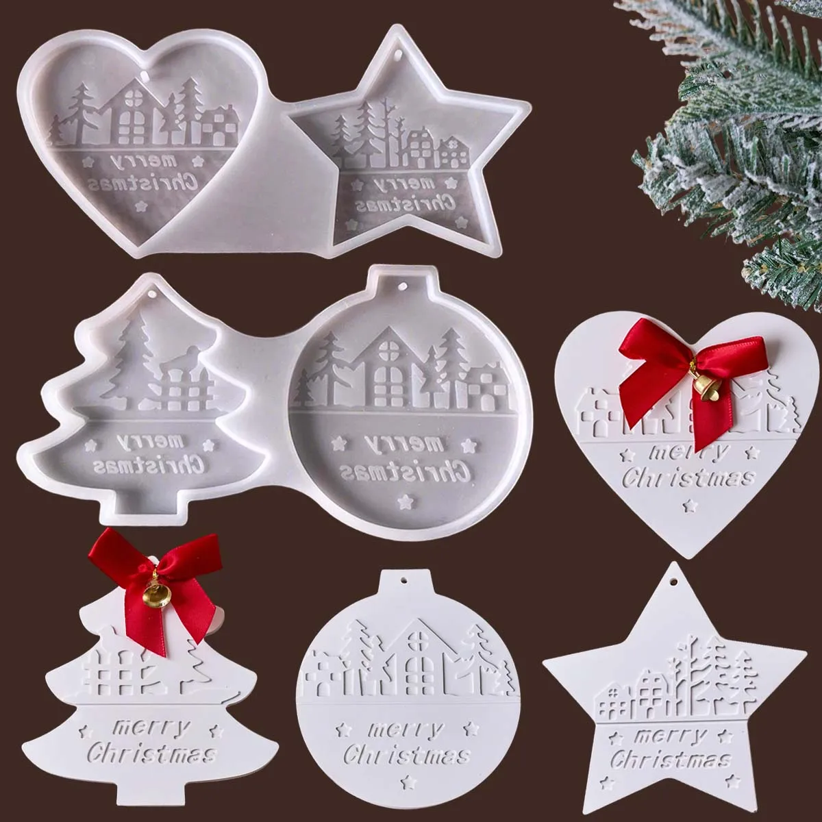 Coração de natal árvore redonda em forma de estrela pendurado ornamento molde de silicone diy cimento gesso argila artesanato para decoração de casa artesanato presente