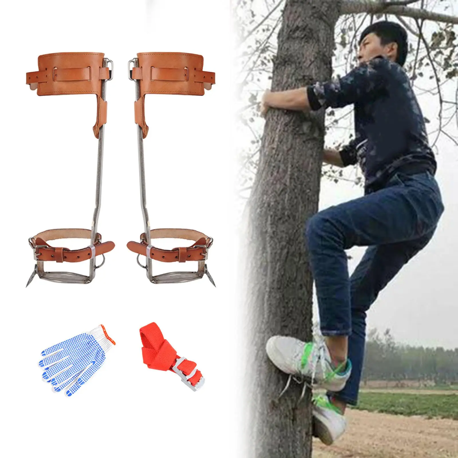 Climbing Tree Spikes Leather Belt Steel Step Spur Tool Suitable for High Altitude Logging Fruit Picking Hunting Equipment