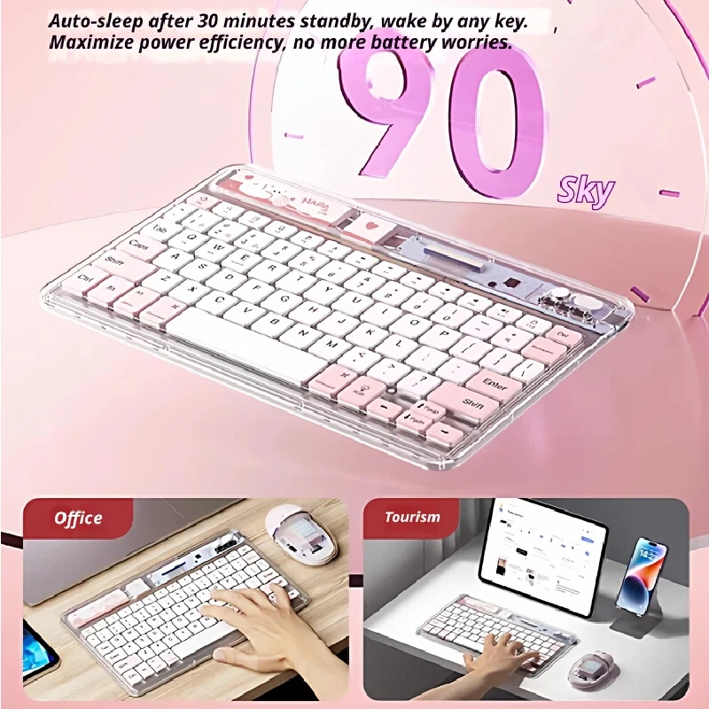 Wireless Transparent Backlit Bluetooth-Compatible Keyboard Ultra Thin Quiet Rechargeable Mouse Set For Touch Tablet Office Use