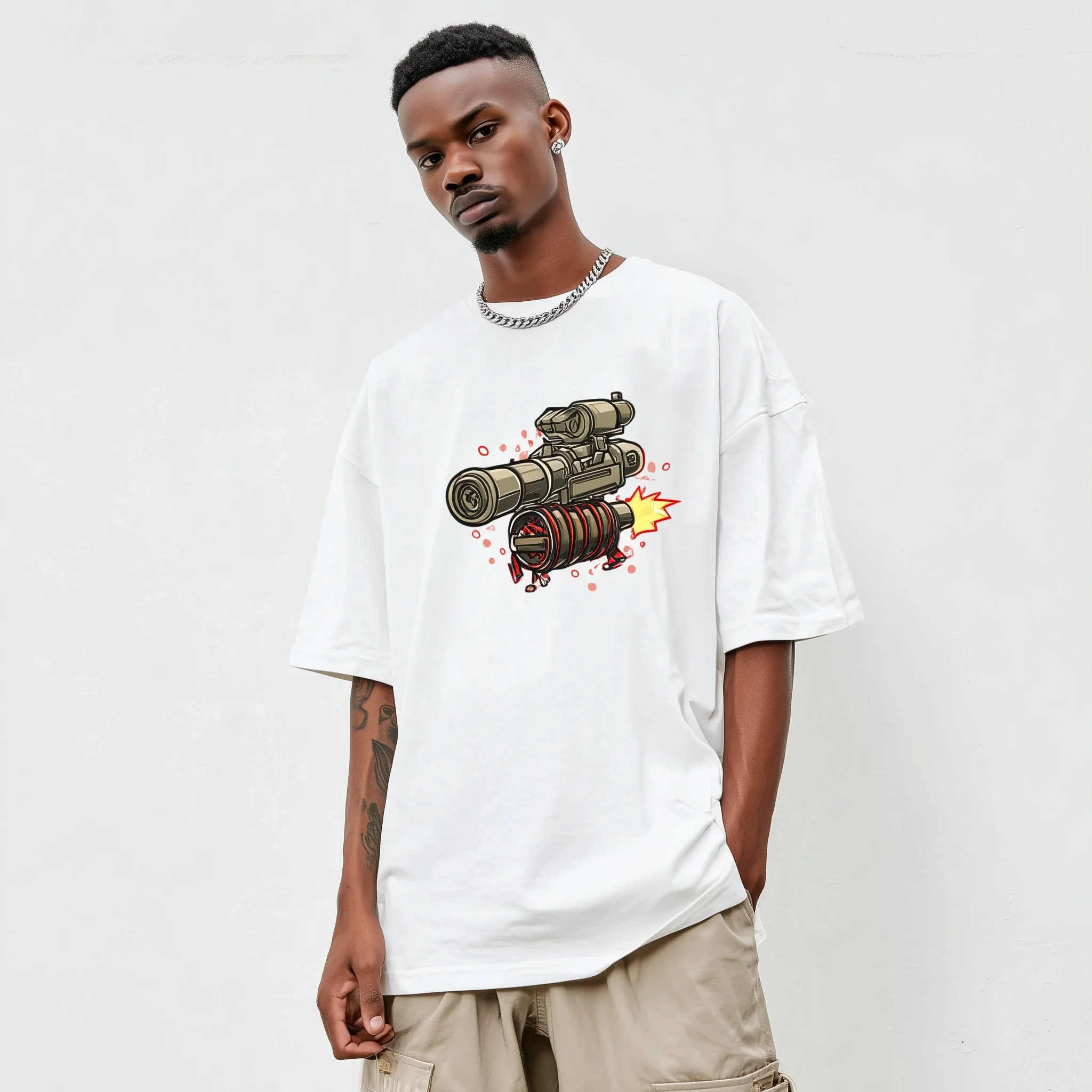 

Teevo Men's Casual T-Shirt with Rocket Launcher Graphic Print for Daily Wear