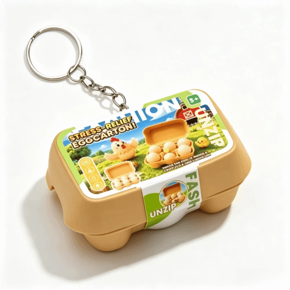 Minimalist Beige Button Clicker Keychain Egg Shape Novelty Press Keychain Keyring Portable Size Egg Button Clicker