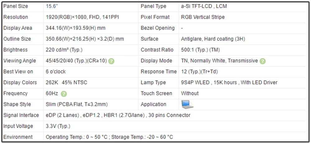 NT156FHM N62 NT156FHM-N62 15.6 Inch Laptop LCD Screen TN Panel EDP 30Pins FHD 1920x1080 60Hz 45% NTSC