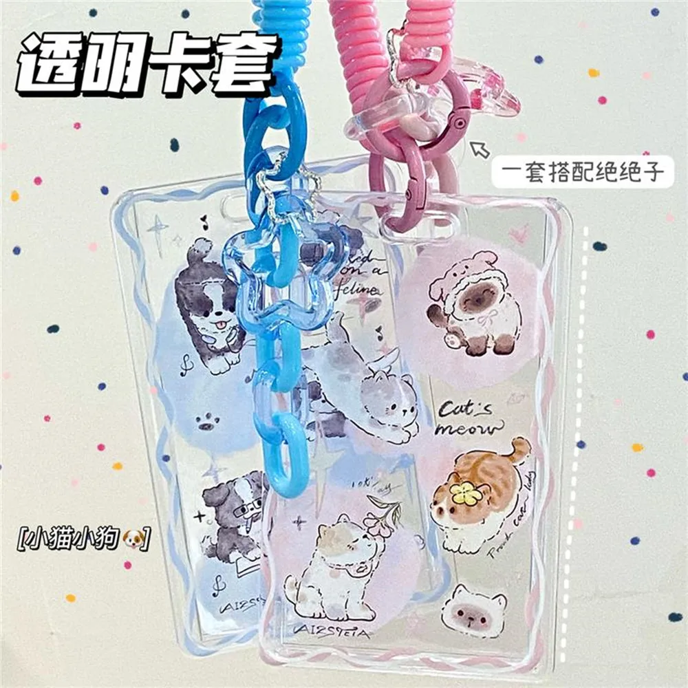 Cute Photo Holder Pocket Photocard Holder Card Sleeve Cover Keychain Card Protective Case Transparent Photo Frame With  Rope