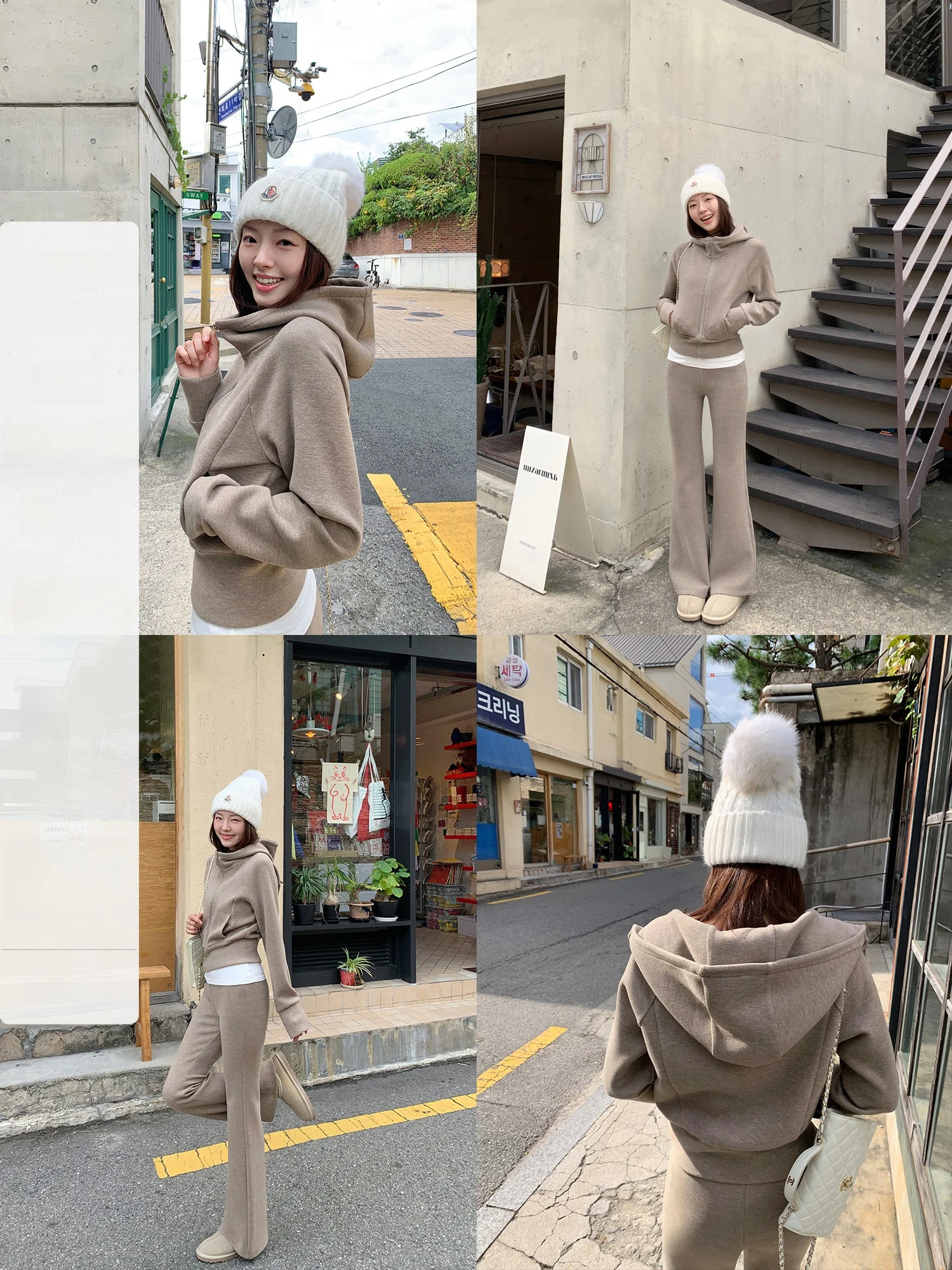Pusumede Soft Elegant Lazy Style Short Hoodie Jacket Women's High Waist Flared Casual Pants Set Autumn Fashion Two-Piece Suit
