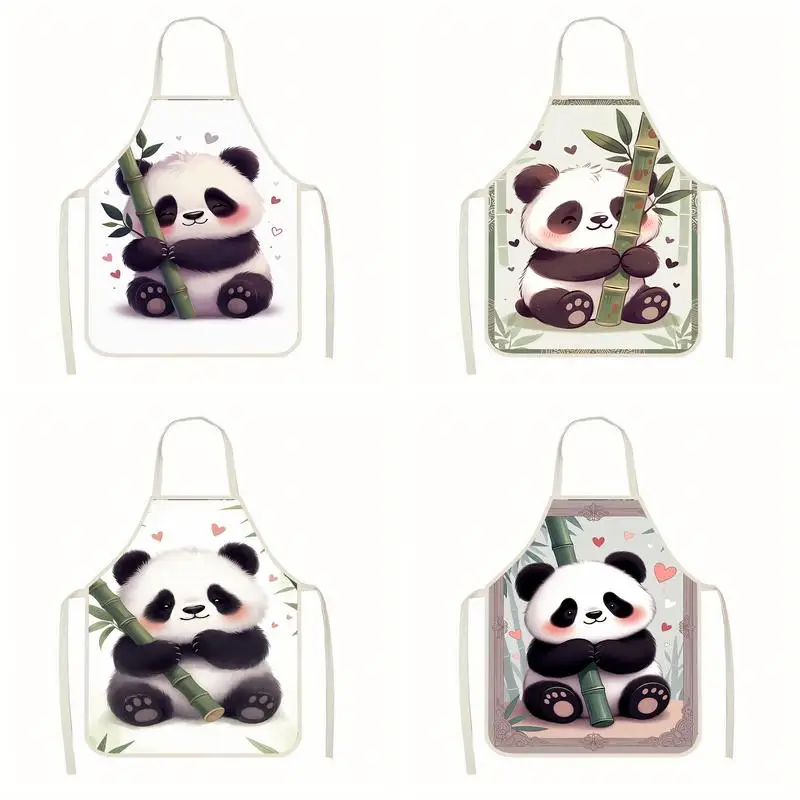 

Cute Panda-Patterned Apron Linen Apron, Suitable For Kitchen Cooking, Parent-Child Interaction, Painting And Other Scenarios