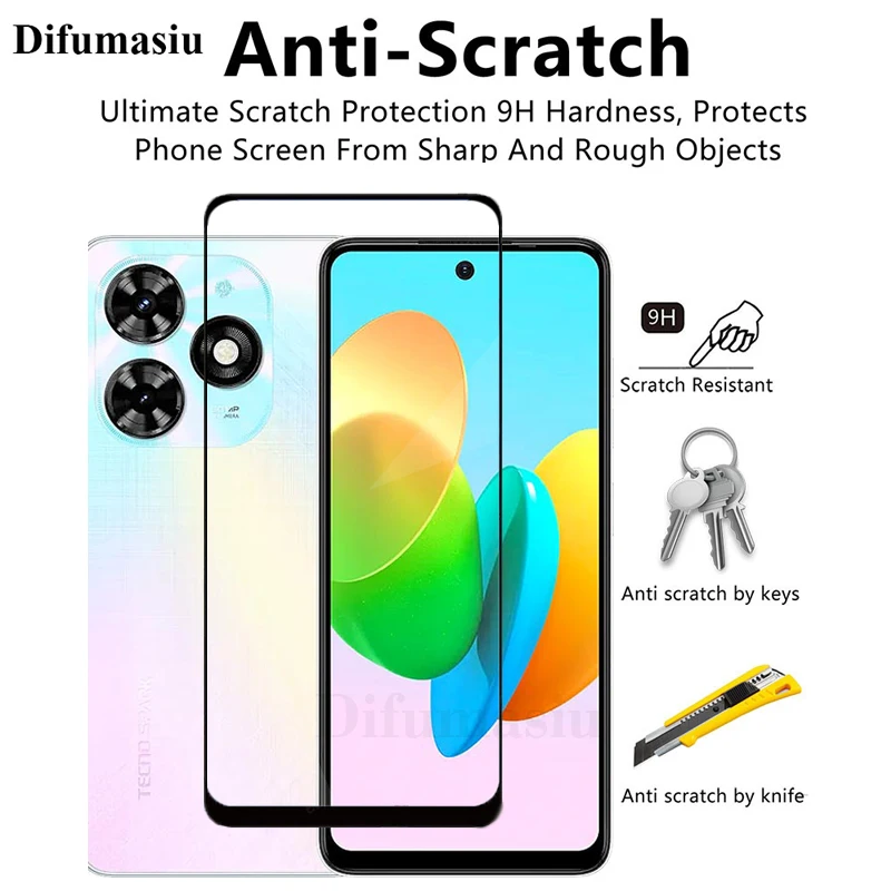 3in1 For TECNO Spark 20C Tempered Glass Spark GO 20 24 23 22 6 GO Air 7P 7T 7C 8C 8P 8T 9T 10 Pro 5G 10C Full Screen Protectors