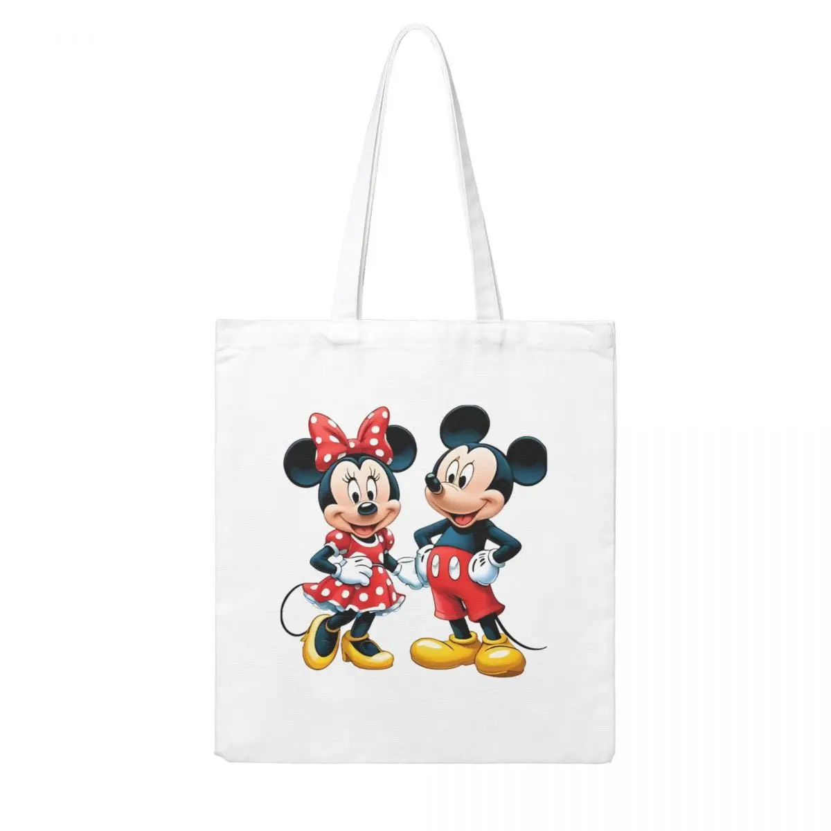 Minnie Mickey Cartoon Print Tote Bags Women Handbag Foldable Student Shoulder Bag Daily Grocery Bag