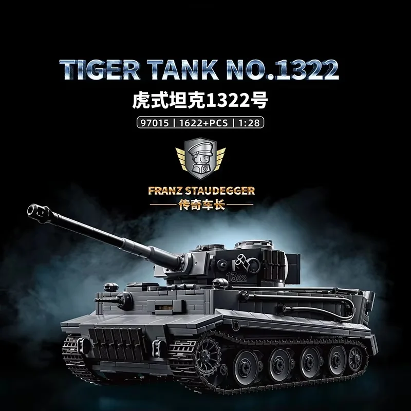 

1622pcs Tiger Tank 04S Early Model Iron Grey Edition Building Blocks NO.97015 Military History Collectible Model Vehicle