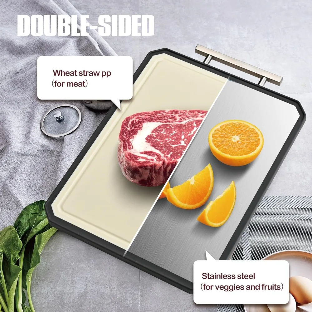 

Double Sided Stainless Steel Cutting Board Set Large Size for Meat Dishwasher Safe