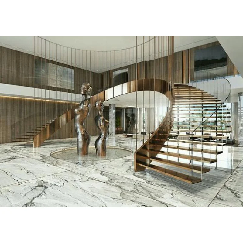 custom.Polished 304 Stainless Steel Curved Staircase Apartment Application