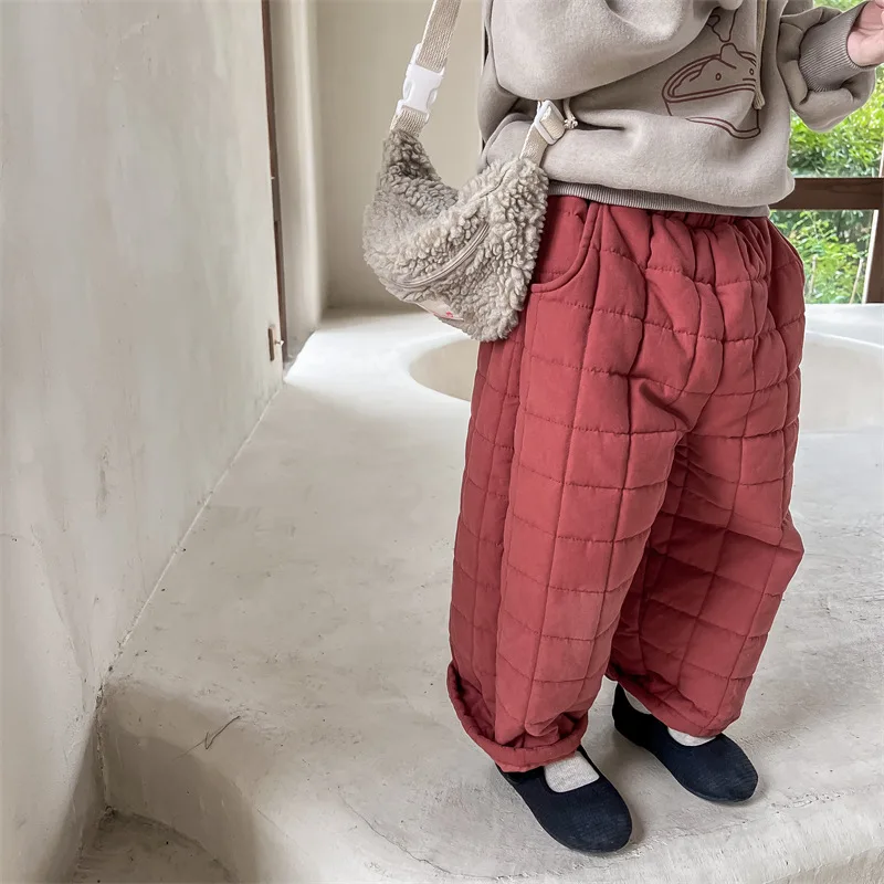 Neue Winterhose im koreanischen Stil für Kinder, dicke warme Hose, einfarbige, lässige Stepphose für Kinder – Detail 15