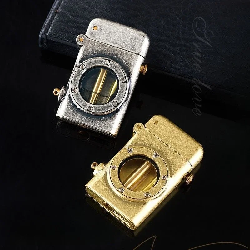 One Click Catapult Ignition Coal Oil Lighter, Metal Retro Transparent Oil Tank Coal Oil Lighter, Smoking Accessories, Men's Gift