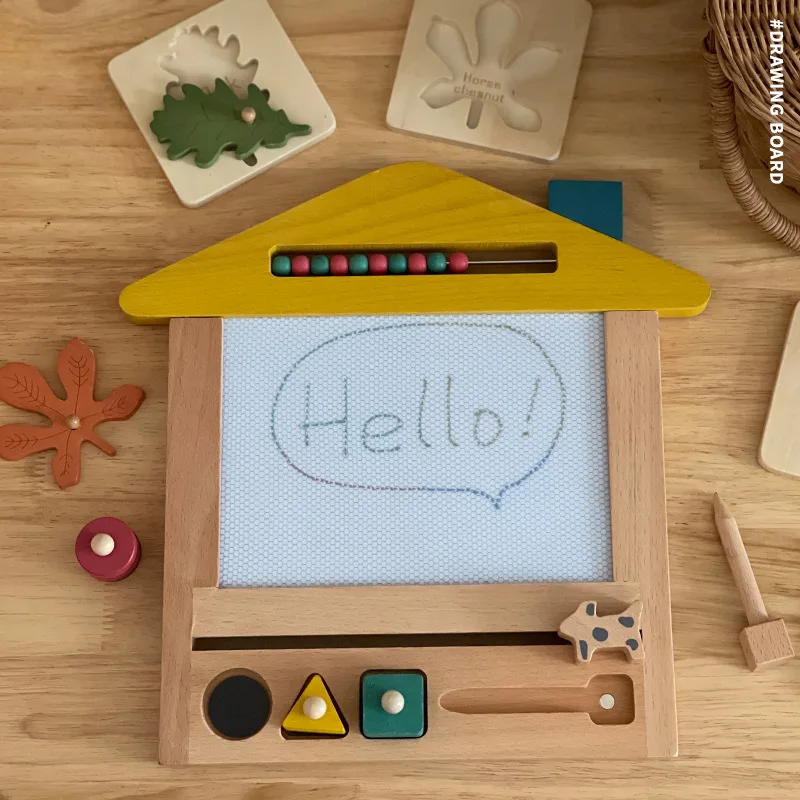 Toddler Toys Wooden Children's Magic Blackboard Puzzle Magnetic Blocks Montessori Education Board Games Sensory Drawing Toy Gift