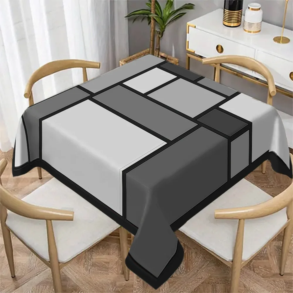 White Gray Contrasting Geometric Splicing Tablecloth Modern Simple Style Stain-resistant Table Linen Rectangular Non-slip