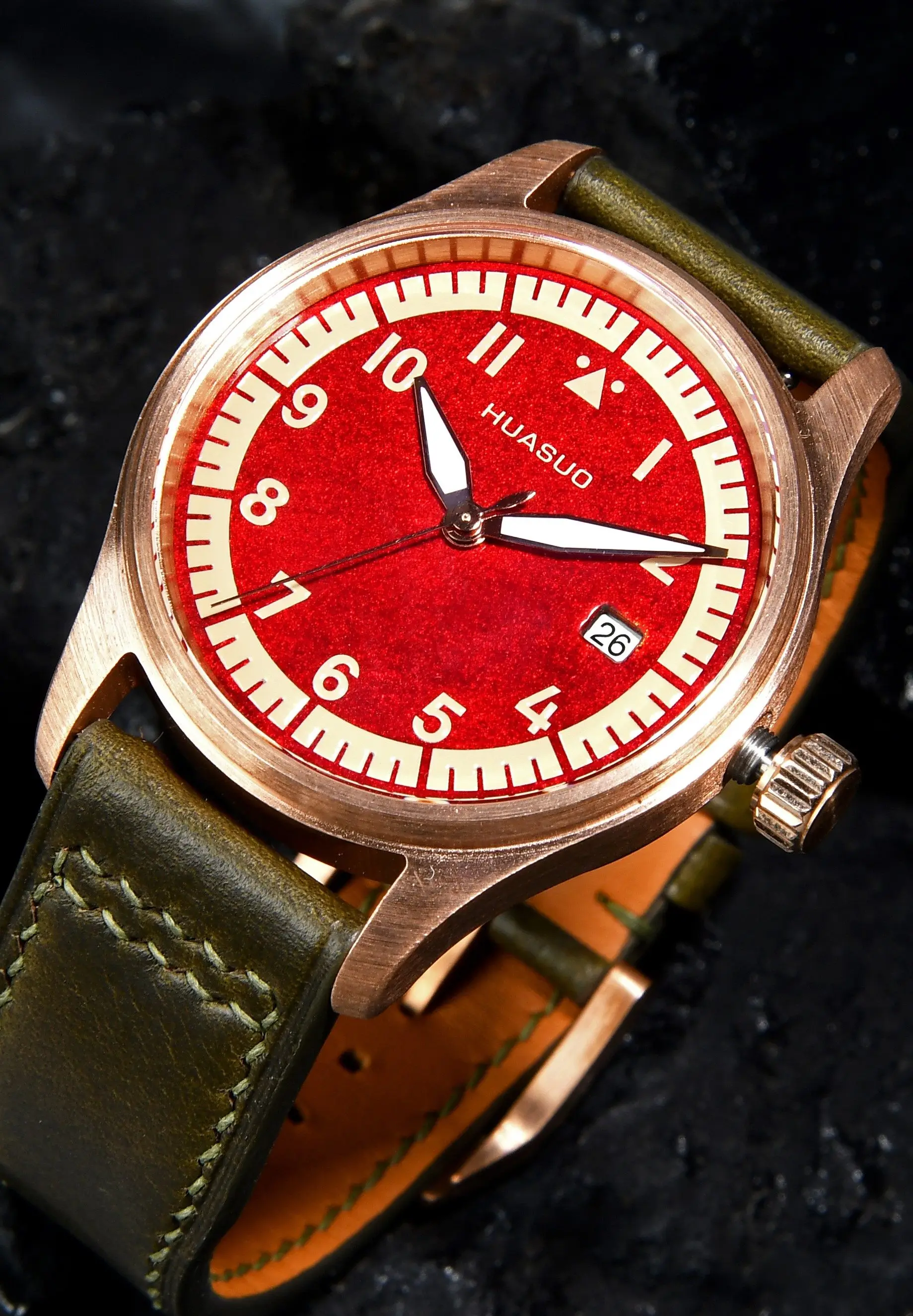 

HUASUO Flying Series Tin Bronze Case Large Lacquer Craft Dial Japanese Movement Super Luminous Mechanical