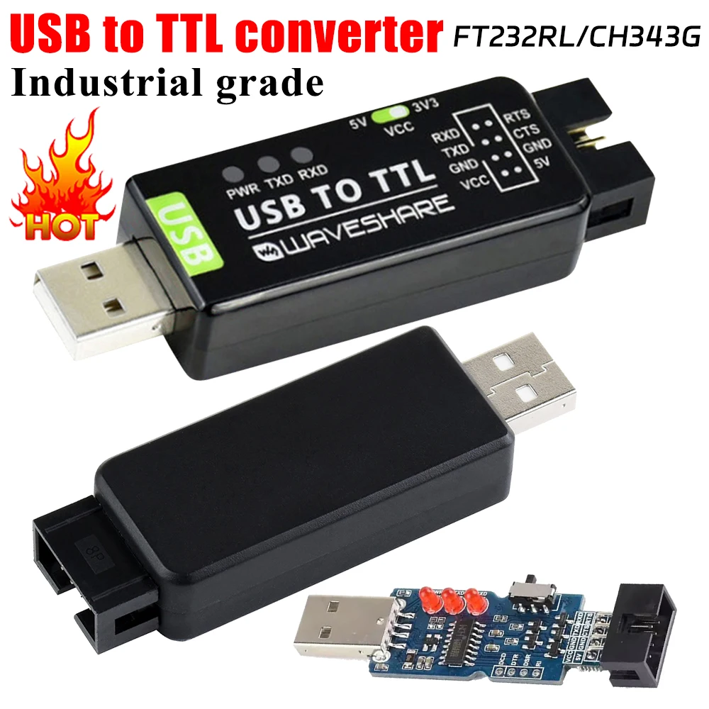 Industrial USB To TTL Converter Original FT232RL/CH343G Multi Protection & Systems Support Stable Transmission LED Indicators