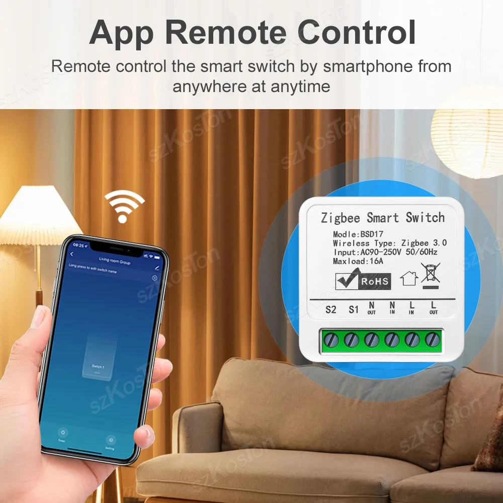 ZigBee3.0 Smart Switch 16A Tuya Smart Home Automation Mini DIY Breaker Relay Module Voice Works with Alexa Google Smart Life APP