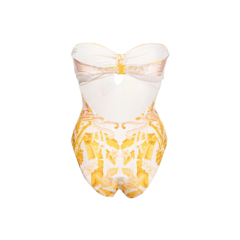 Maillot de bain une pièce pour femmes, imprimé jaune, push up, monokini, sexy, amissié, vêtements de plage, nouvelle collection, 2023