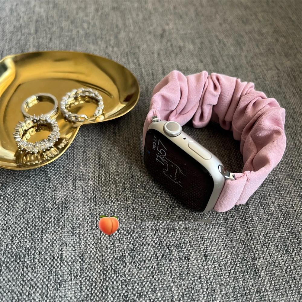 Cute Elastic Scrunchie Candy Color Strap For Apple Watch 44mm 40 45 41 49 42 38 Lady Bracelet For Ultra Series 9 8 SE 7 6 5 4 3