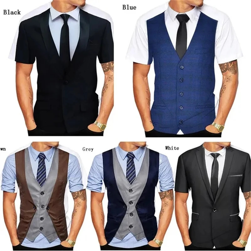 Western Suit 3D Printed T-shirts For Men High Quality Male Personality Business Suit Printed 3d Design Tee Tshirts Summer Tops