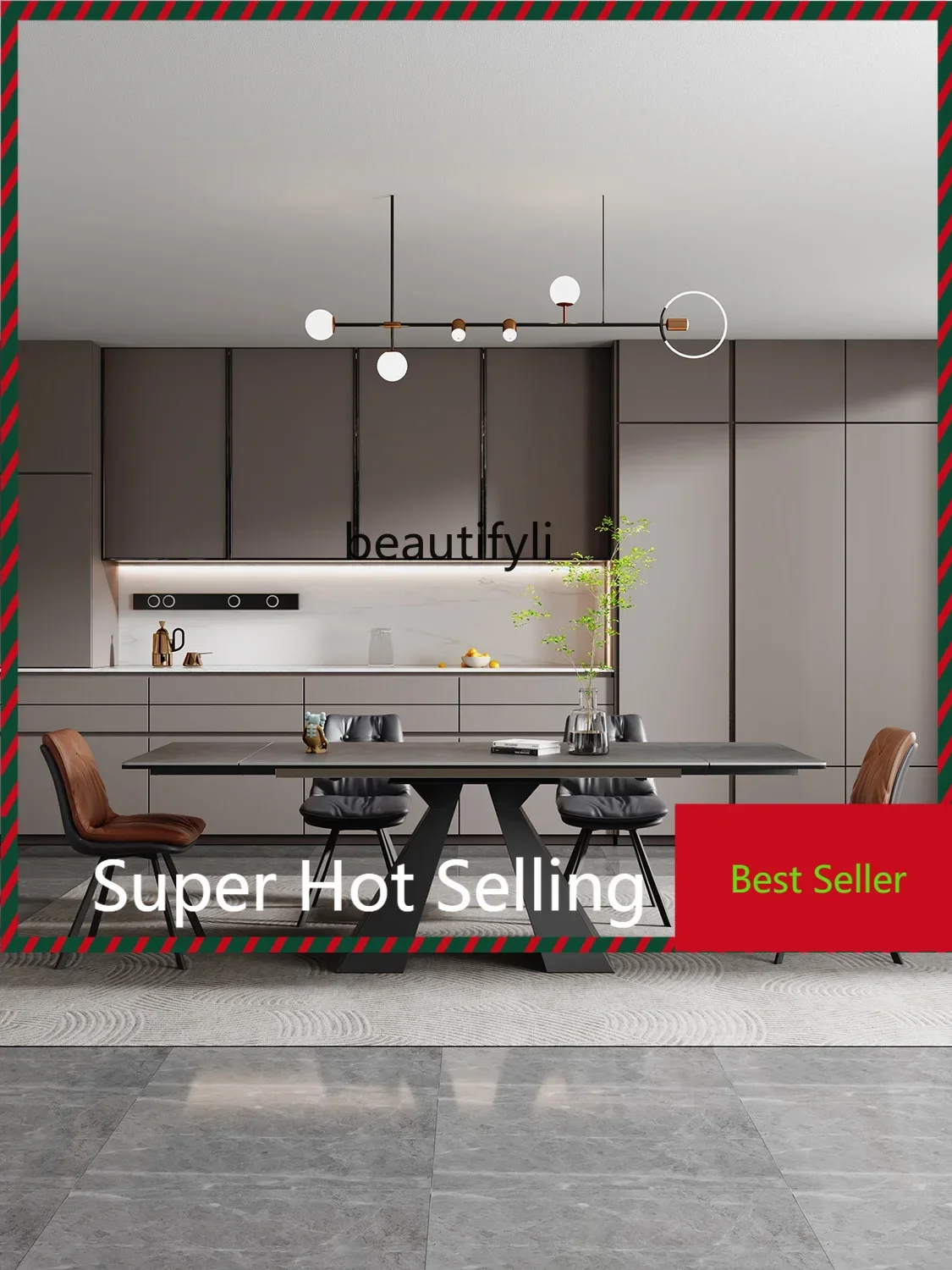 

G1218 French light luxury rock slab household dining table retractable modern simple folding cream style dining table