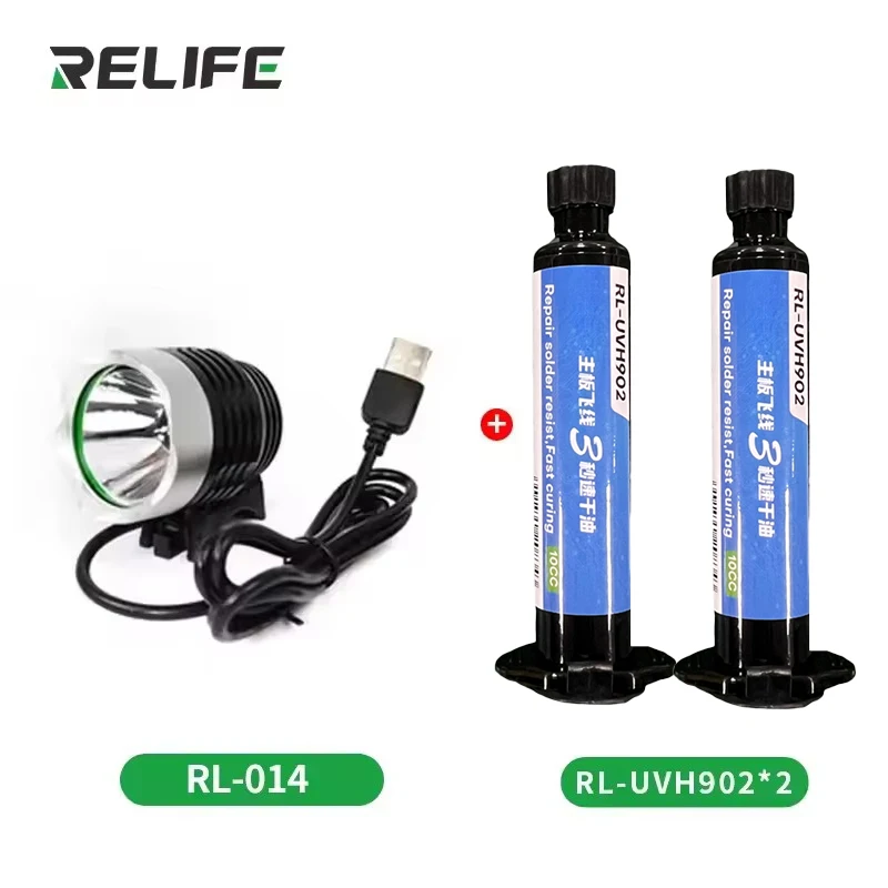 2PCS RELIFE RL-UVH902 10ML UV Solder Maske Tinte 3S Quick-dry + RL-014 UV-Härtung Licht für Handy Reparatur Springen Draht