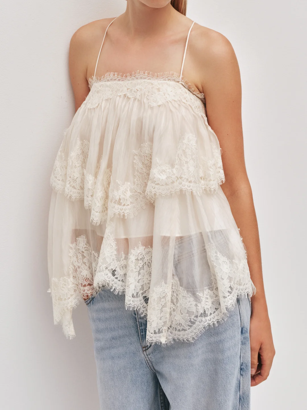 3-Color Women Lace Layered Camisole Square Collar Sleeveless Fashion Ladies Irregular Sling Tops