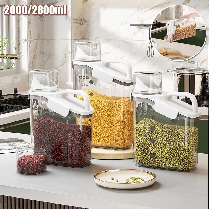 Kitchen Airtight Canister Large Flour Coffee Bean Cereal Sugar Cookie Food Storage Plastic Container Cap with Scales