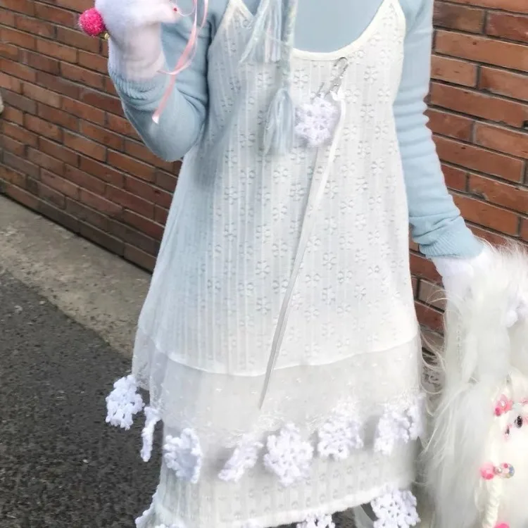 فساتين بروتيل بيضاء من الدانتيل الحلو مناسبة للربيع والصيف فستان ندفة الثلج الجديد للنساء Y2k فساتين فضفاضة متوسطة الطول #1