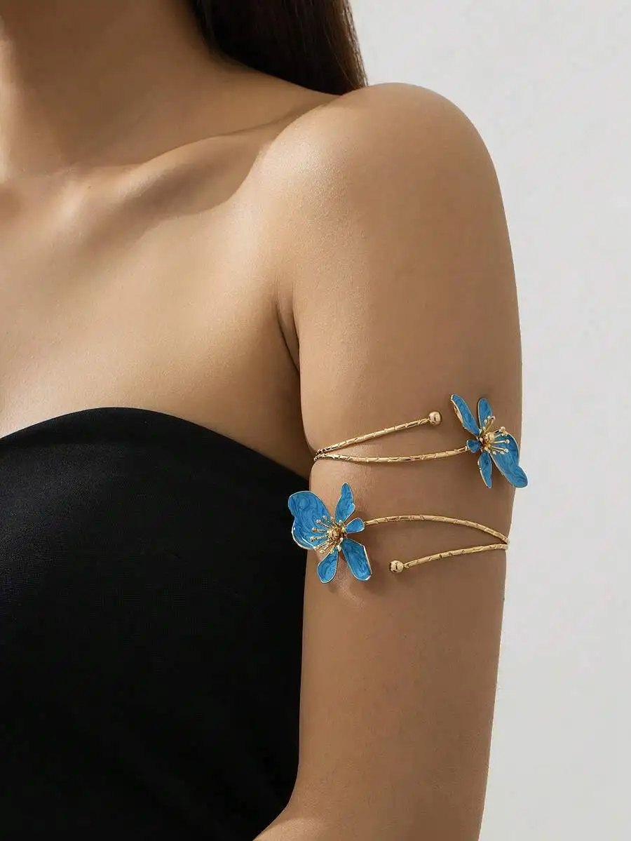 

Iron Alloy Enamel Floral Wrap Bracelet For Women, Elegant Fashion Arm Cuff