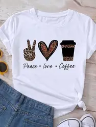 Graphic T Shirt Clothing Coffee Leopard 90s Summer Short Sleeve Women Print Casual Fashion Clothes Tee T-shirt Female Top